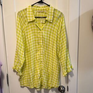 Soft Surroundings Women's Yellow Gingham Button Down Shirt size L NWOT